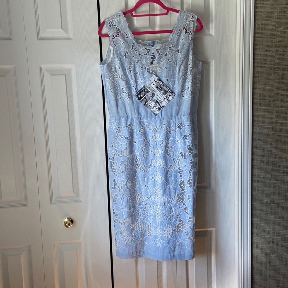 J Peterman light blue sheath dress